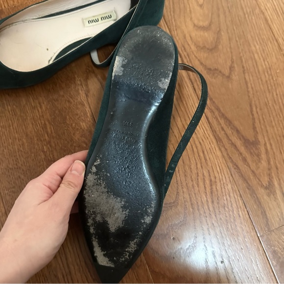 Miu Miu Suede Pointed Toe Flats — Forest Green - Picture 7 of 7